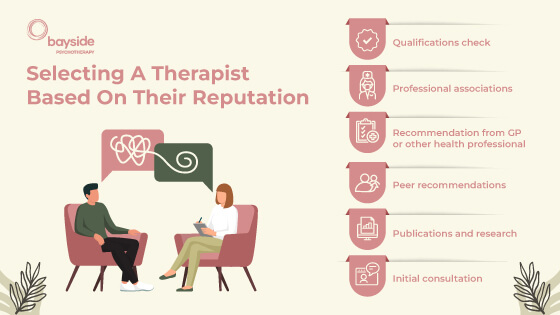 infographic on how to select a therapist based on reputation