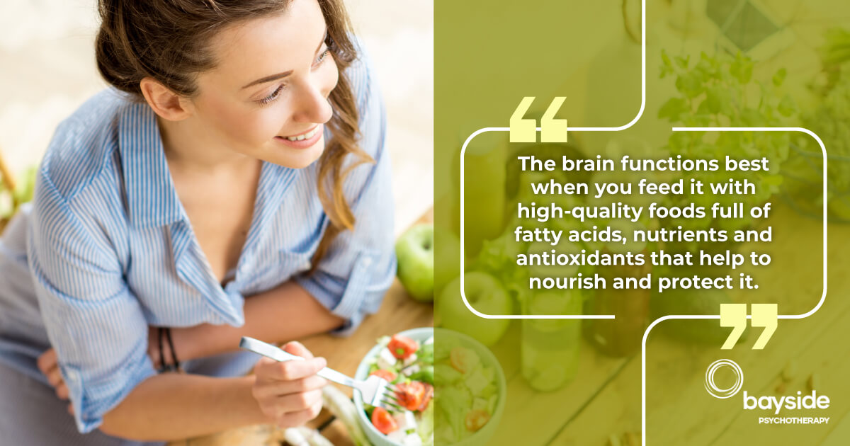 10 harmful effects of junk food - image of a lady and quote on junk food and effect on brain