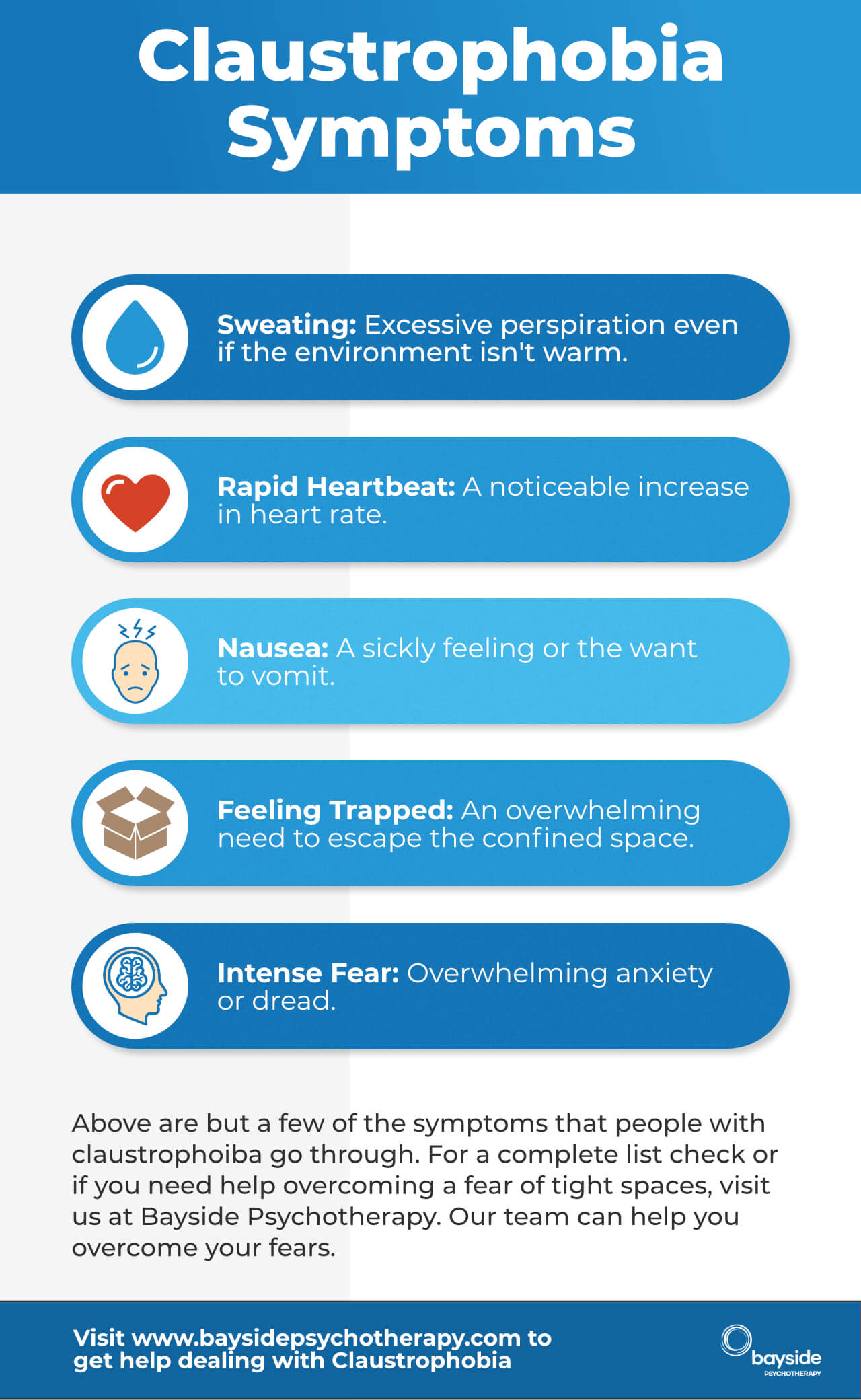 Claustrophobia Symptoms Infographic - Bayside Psychotherapy