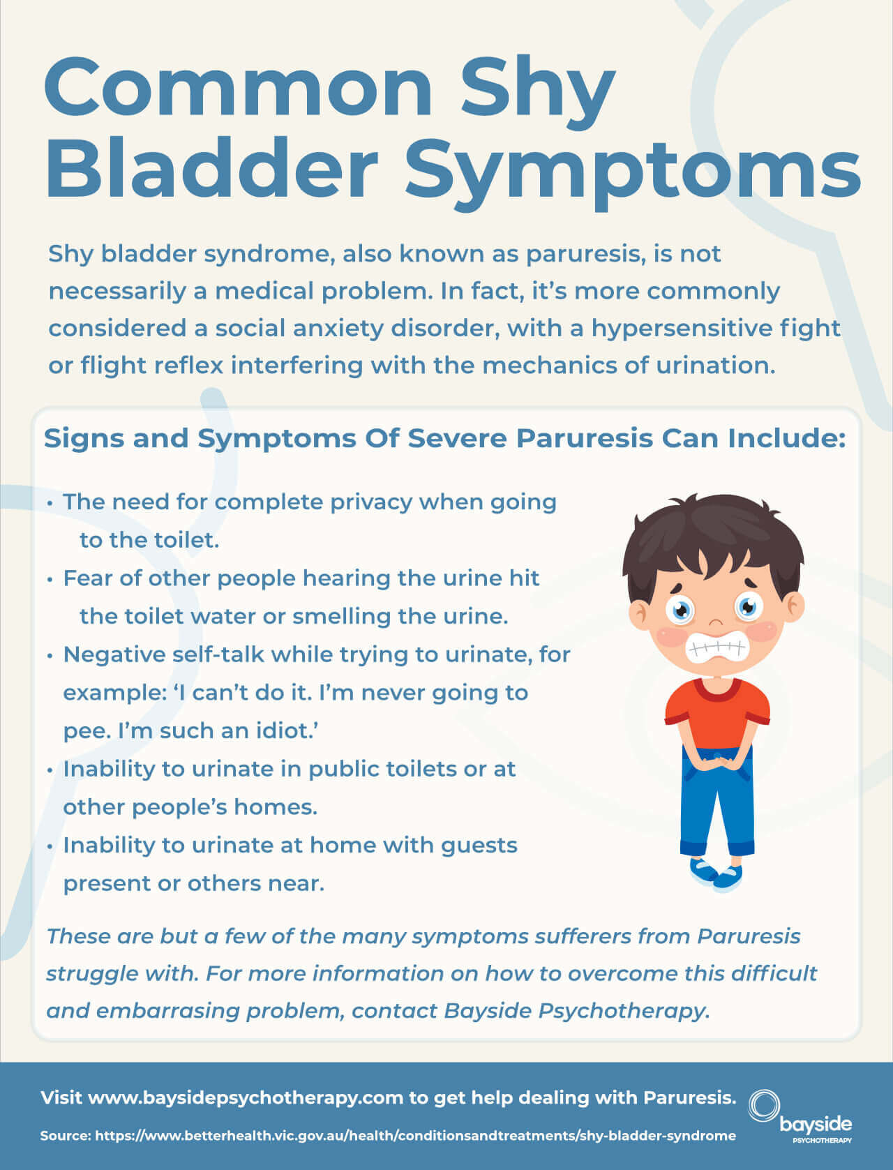 Shy Bladder Symptoms Paruresis Treatment - Bayside Psychotherapy