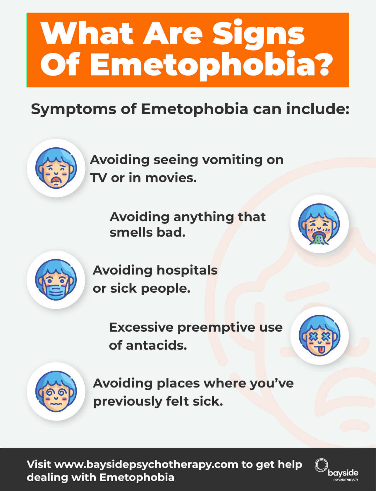 Signs of Emetophobia Infographic Bayside Psychotherapy (1)