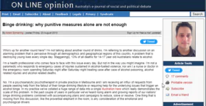 Bayside Psychotherapy in the Media 5 article on binge drinking