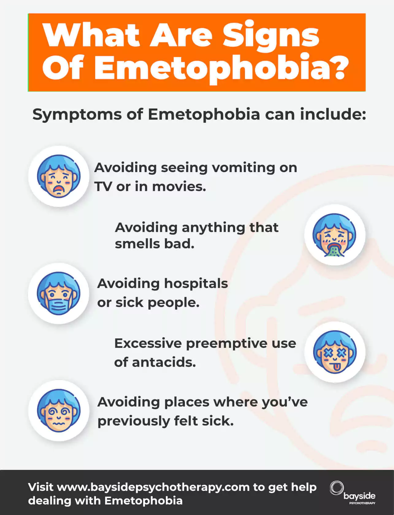 Signs of Emetophobia Infographic Bayside Psychotherapy (1)